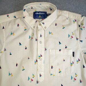 Chubbies Polo Shirt Mens White Size M Multicolor Sailboats Textured Performance